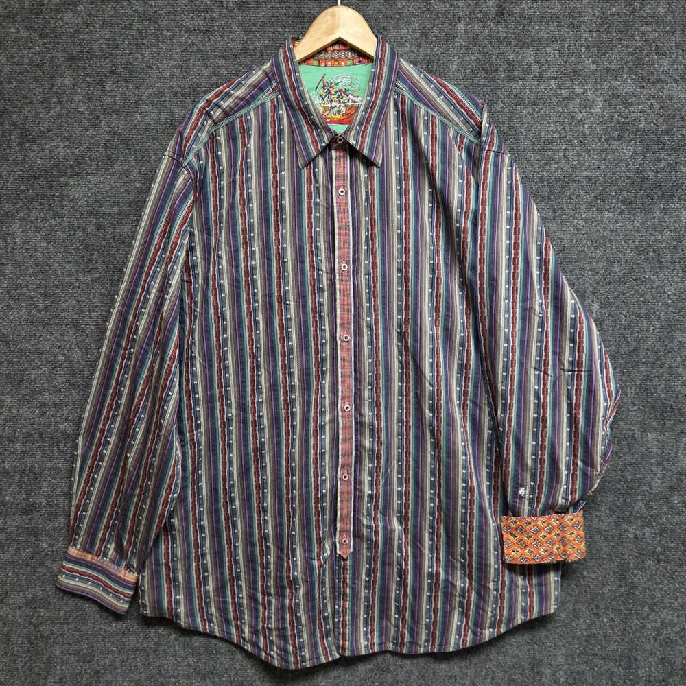 Robert Graham Shirt Men 4XL Aztec Striped Silk Trim Long Sleeve Button Up Preppy